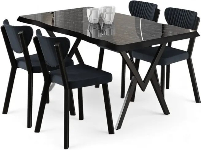 Akort étkezőgarnitúra, fekete márvány-antracit, 130 cm
