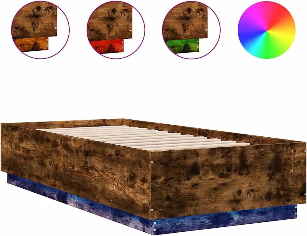 vidaXL füstös tölgy színű szerelt fa ágykeret LED-del 100 x 200 cm