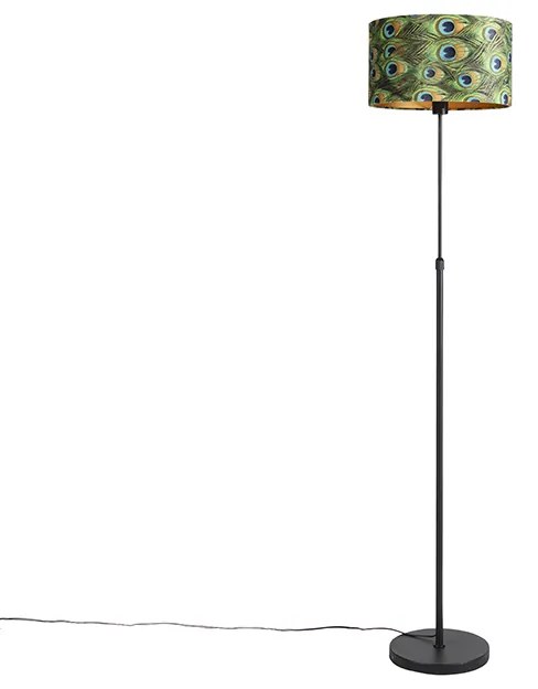 Fekete állólámpa bársony árnyékolóval páva mintával aranyozott 35 cm - Parte