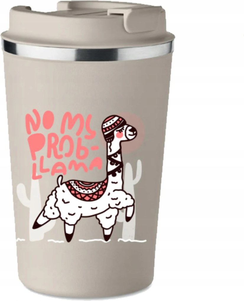 Prémium termo bögre nyomott mintával No My Problem Lama kávéhoz 350ml KT_092