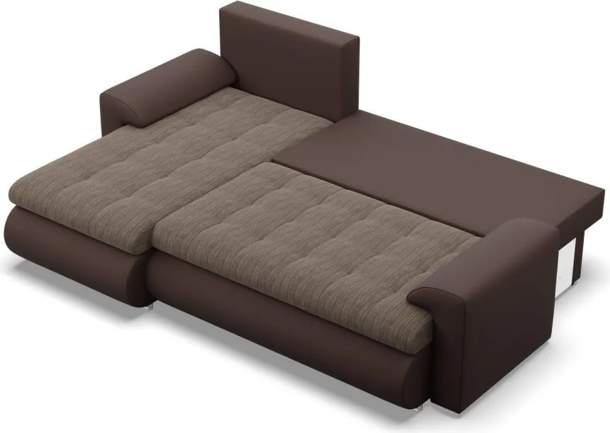 Tokio sarokkanapé, 2 ágyneműtartóval, fonott + műbőr, baloldali, barna