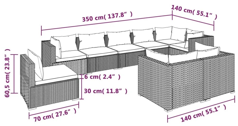 9 részes barna polyrattan kerti ülőgarnitúra párnákkal