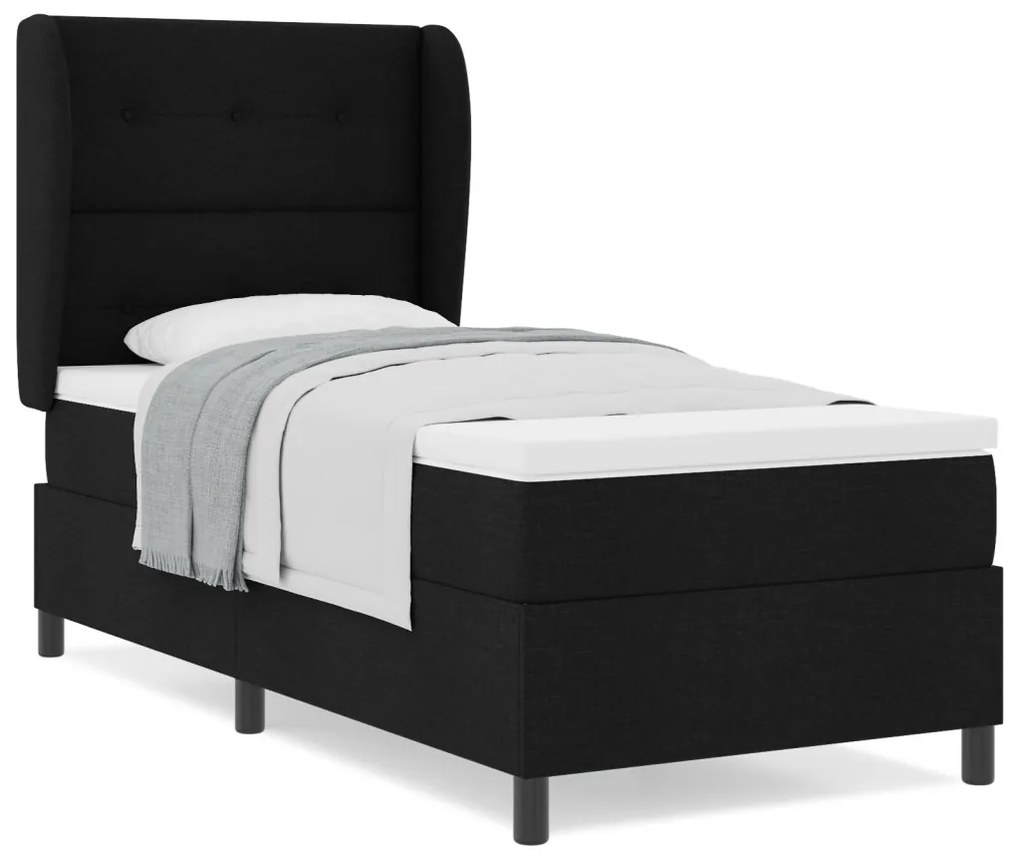 Boxspring Ágy Mattal Fekete 100x200 cm Szövet