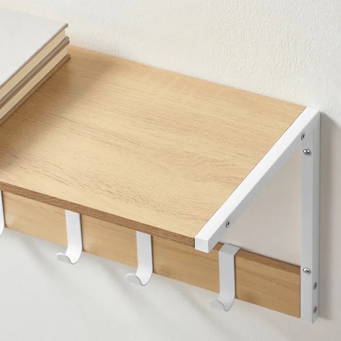 2 db fali polc szett, MDF + fém, tölgy/fehér színben, 50×24×27 cm – ABP-E1083 WT