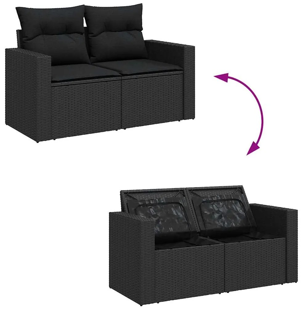 vidaXL 6 részes fekete polyrattan akácfa kerti ülőgarnitúra párnákkal