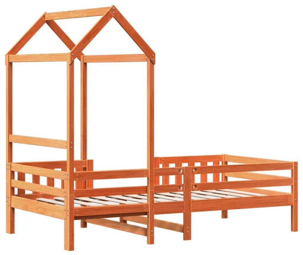 viaszbarna tömör fenyőfa ágykeret tetővel 75 x 190 cm