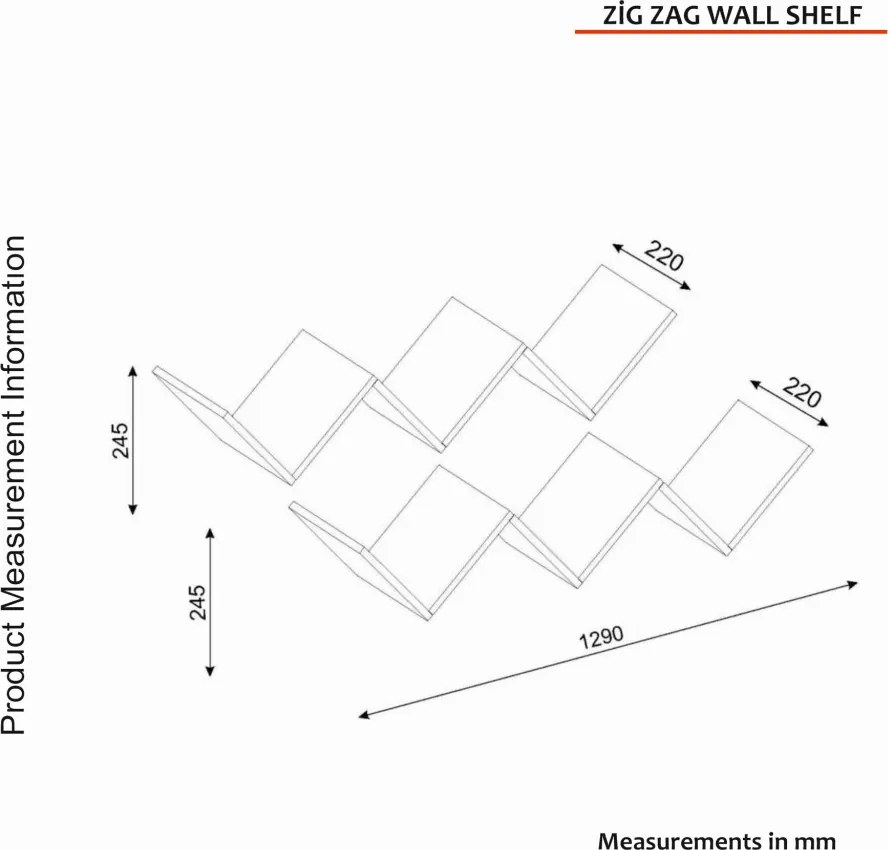 Zig fali polc, fehér, 129 cm