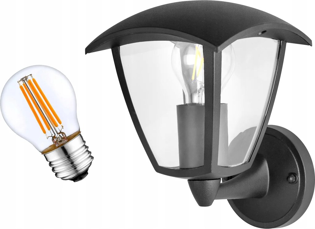 Kerti fali lámpa felső FEKETE+izzó 4W Led