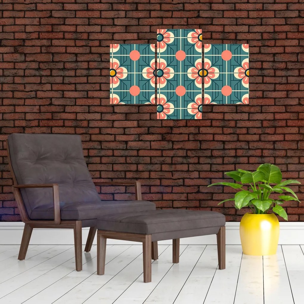 Kép - Retro virágminta (90x60 cm)