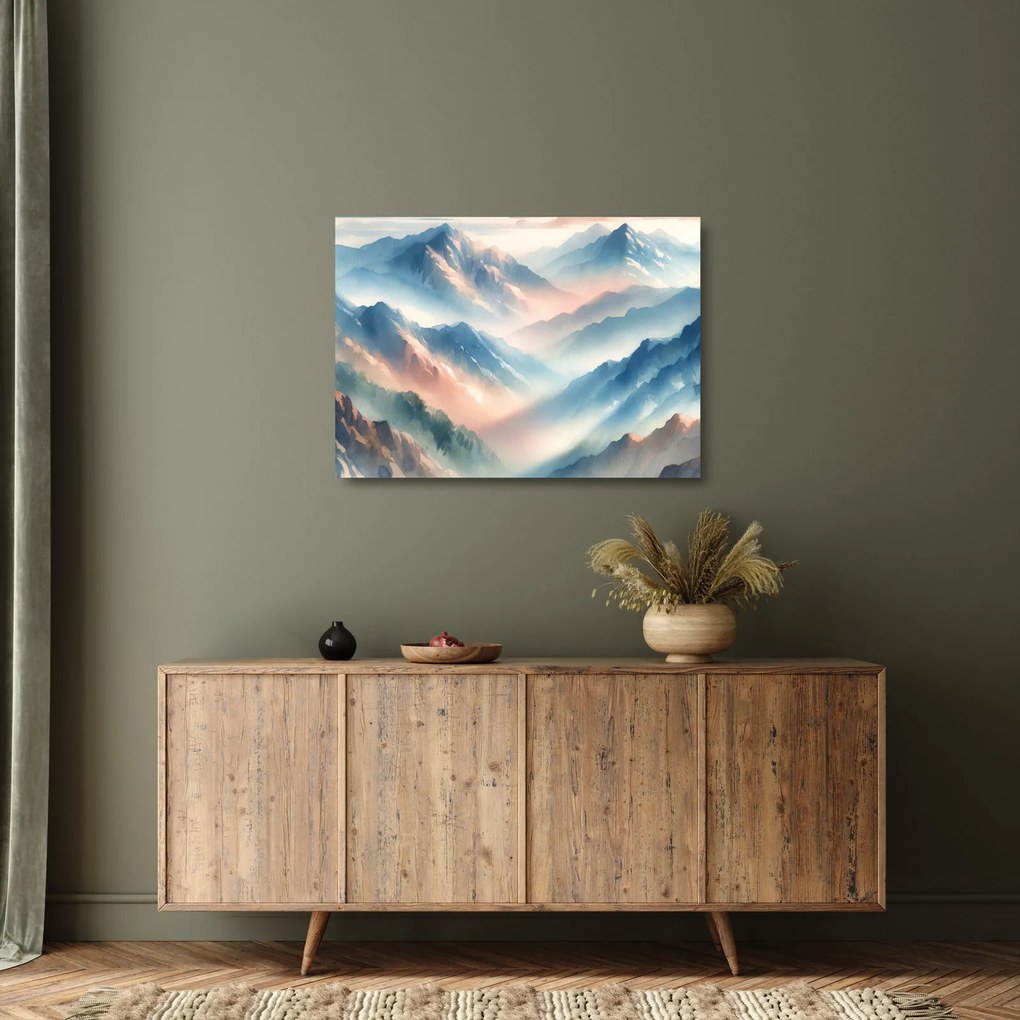 Üveg kép - Akvarell hegyek (70x50 cm)