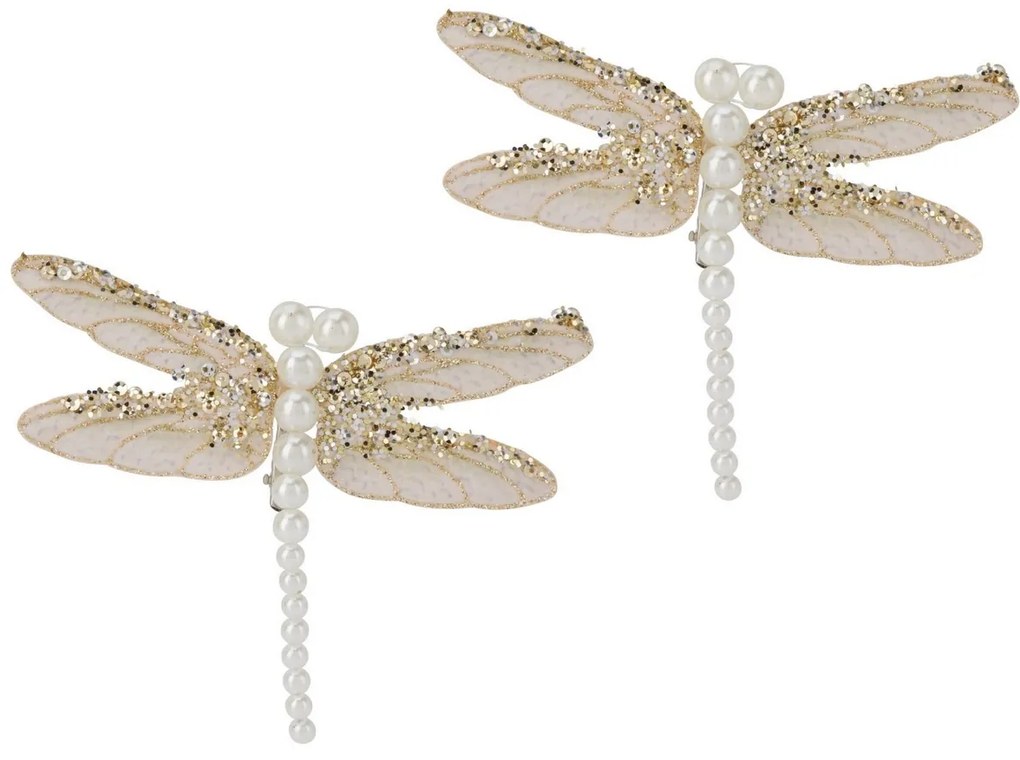 Karácsonyi díszek szett Szitakötő, arany,13x9x1,5cm , klipszel, 2 DB-os szett