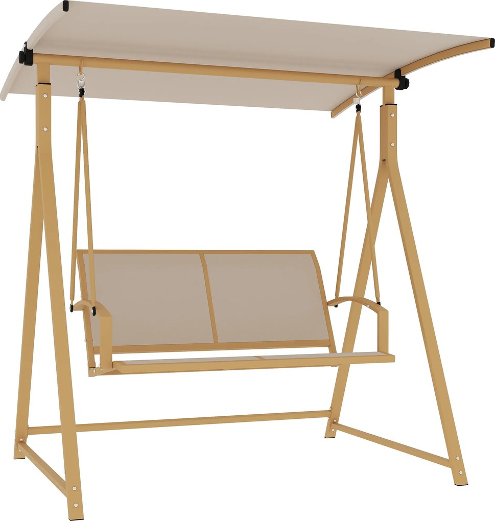 Outsunny 2-személyes kültéri kertihinta állítható napernyővel, UV védelem 30+, háromszög alakú fém keret, teherbírás 220 kg, 160x112x162 cm Khaki | Ao