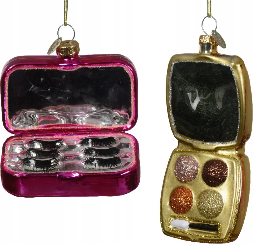 Üveg karácsonyfa gömb Smink szett Szempilla paletta karácsonyfára 8cm