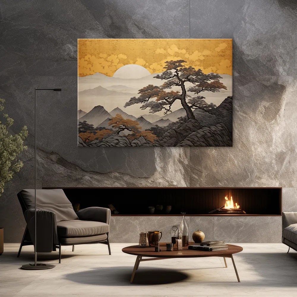 Gario Vászonkép Japán táj arany égbolttal Méret: 120 x 80 cm