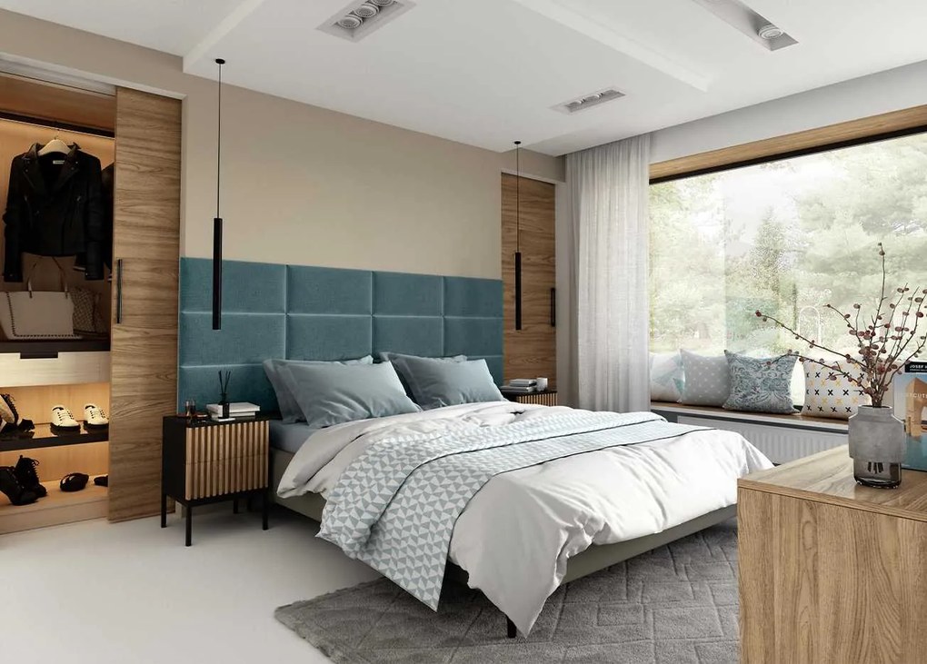 Kárpitozott fali panel QUADRATTA 20x50 cm, kék Termék színe: Kék