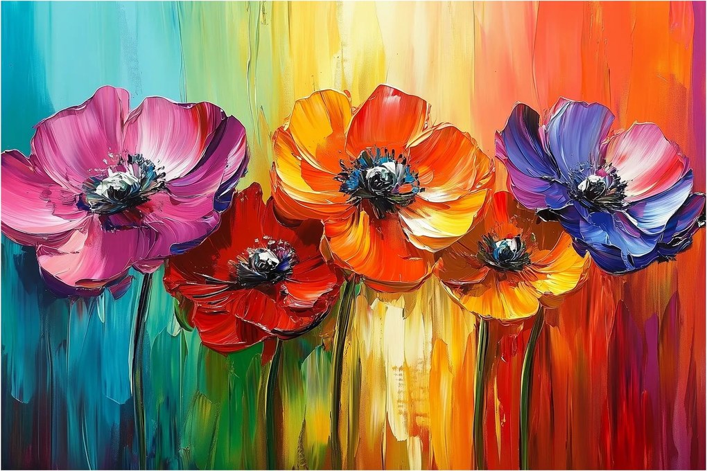 Kép - Öt színes virág (90x60 cm)