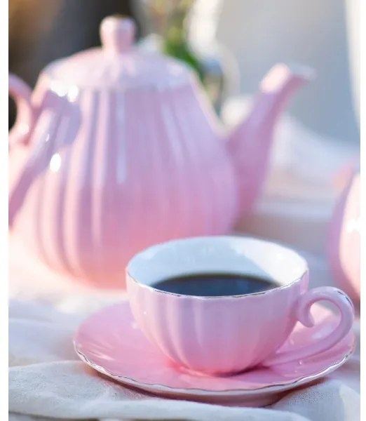 15 darabos porcelán kávészett, rózsaszín