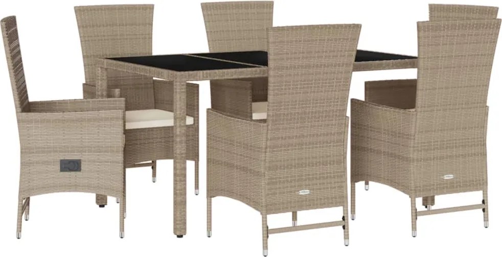 vidaXL 7 részes bézs polyrattan kerti étkezőgarnitúra párnákkal