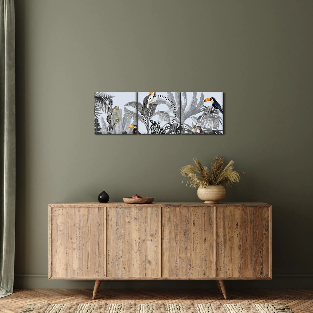 Kép - Illusztrált dzsungel (órával) (90x30 cm)