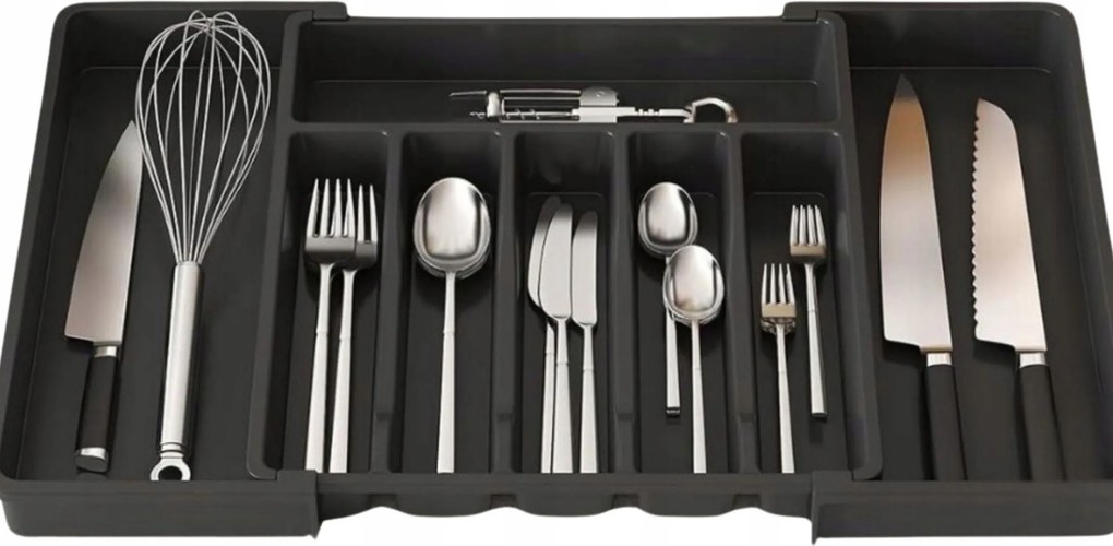 Evőeszköztartó 60 Fekete Konyhai Fiókhoz Kihúzható Tágas