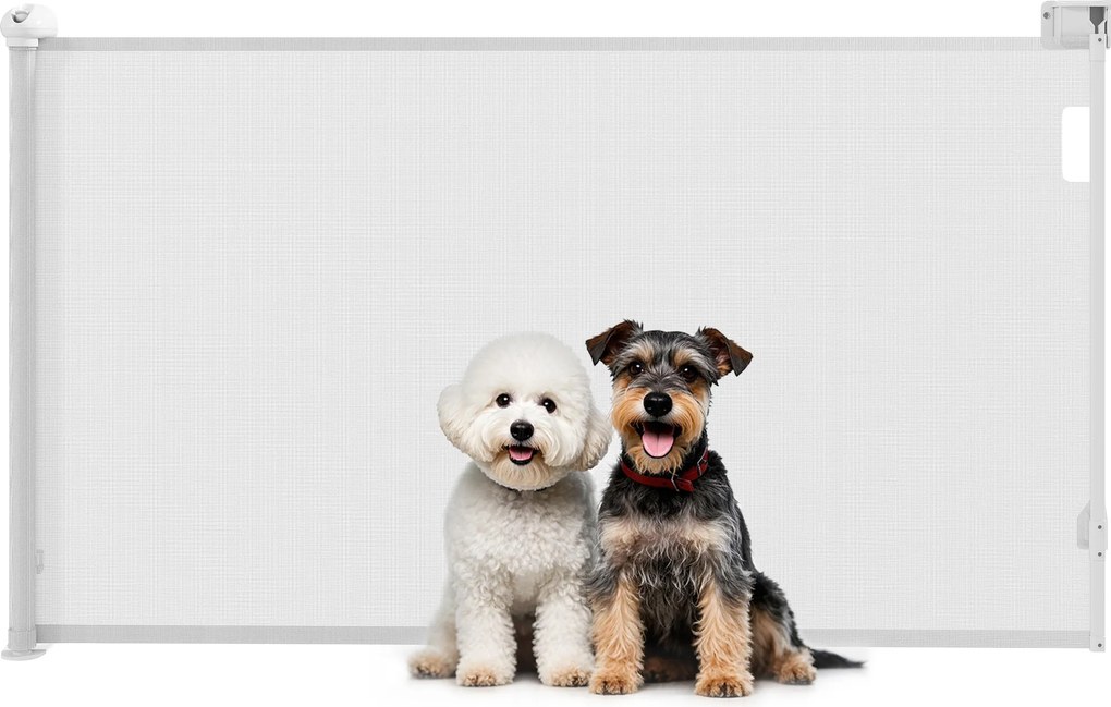 PawHut Összecsukható Kutyaajtó 0-144 cm Kisebb Kutyák Számára, Kiterjeszthető Háziállat Biztonsági Bár, Zárral Lépcsőkhöz, Ajtókhoz, Folyosókhoz Fehér