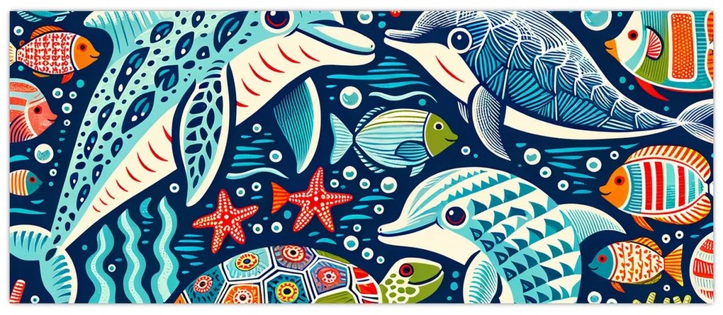 Kép – Rajzolt vízi állatok (120x50 cm)