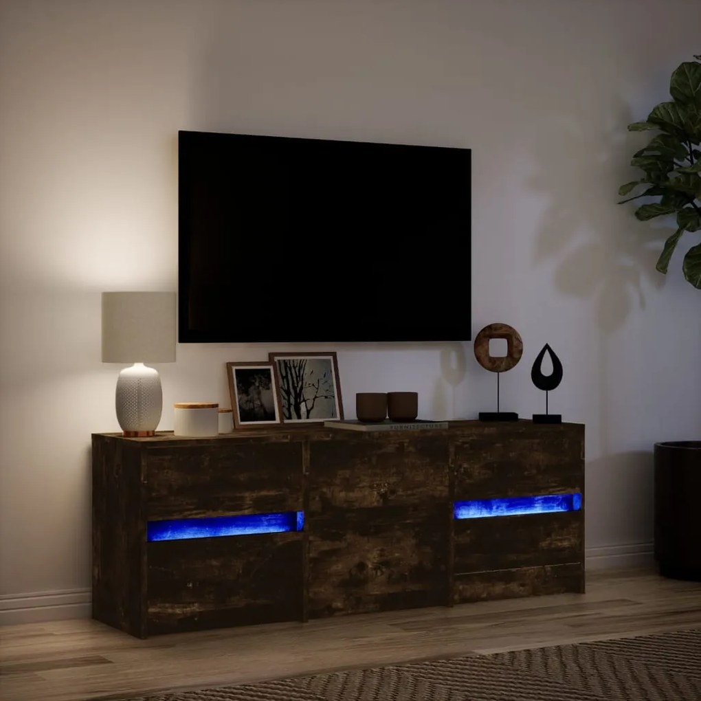 füstös tölgy színű szerelt fa LED-es TV-szekrény 140x34x50 cm