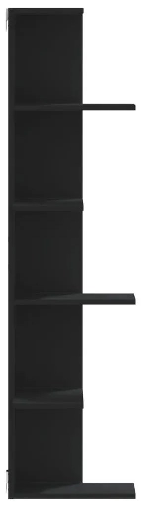 fekete szerelt fa fali sarokpolc 36,5 x 36,5 x 140 cm