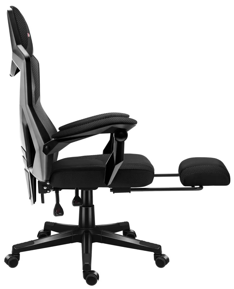 Gamer szék, lábtartó, lélegző anyag, ergonómikus kartámaszok, fekete