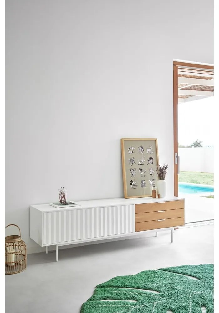 Fehér-natúr színű TV-állvány tölgyfa dekorral 180x52 cm Sierra – Teulat