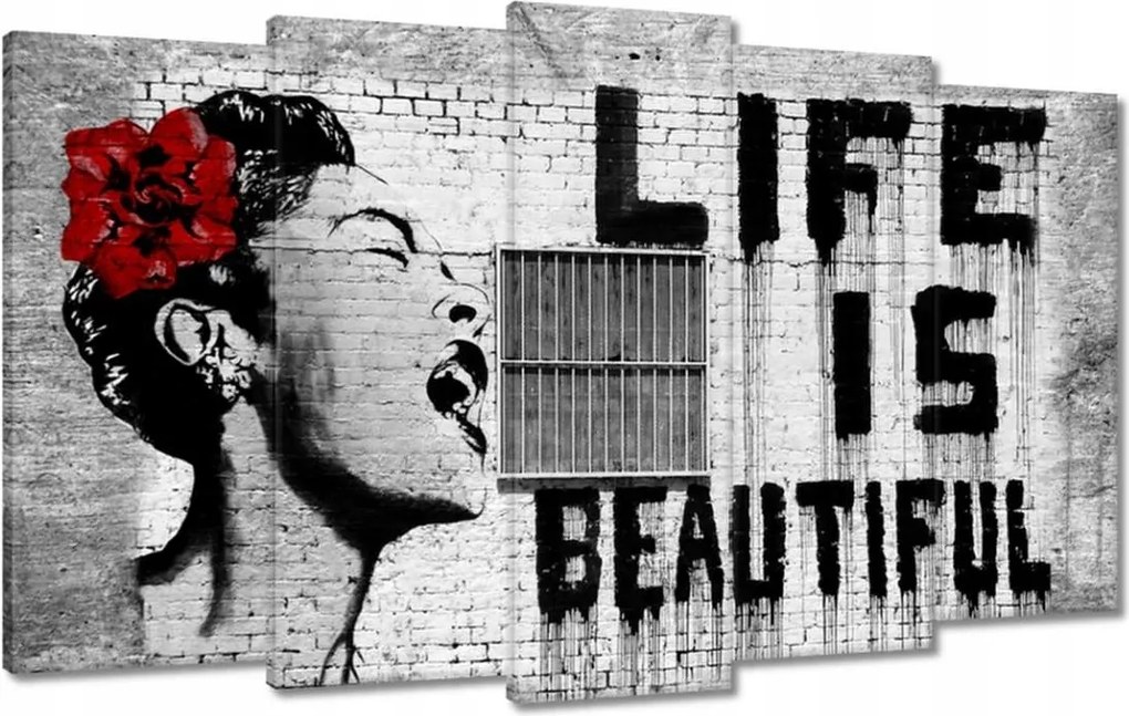 Festmények 100x60 Banksy Life is Beautiful