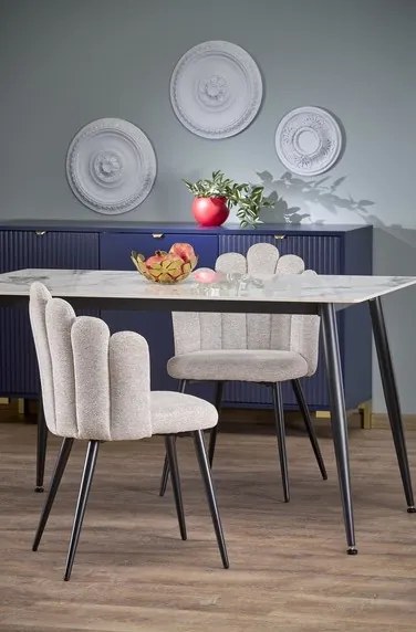 EMILIO 140 cm asztal, fehér márvány asztallappal, fekete lábakkal