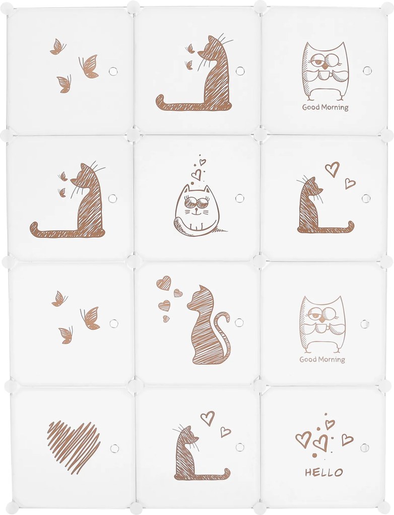 Gyerek moduláris szekrény, fehér/barna gyerek minta, KITARO