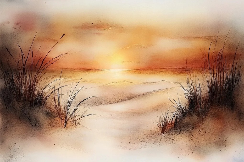 Vászonkép Canvas Tájkép Víz Tenger Tengerpart Dűnék Fű Nap 60x40