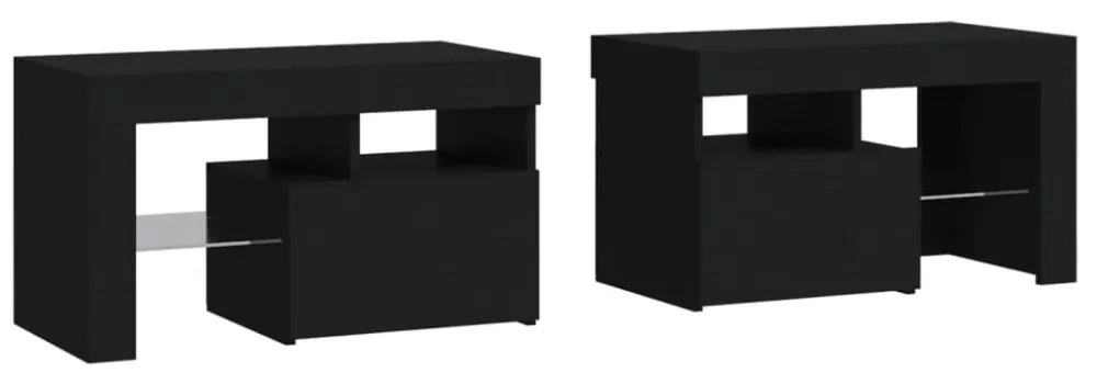 2 db fekete színű LED-lámpás éjjeliszekrény 70x36,5x40 cm