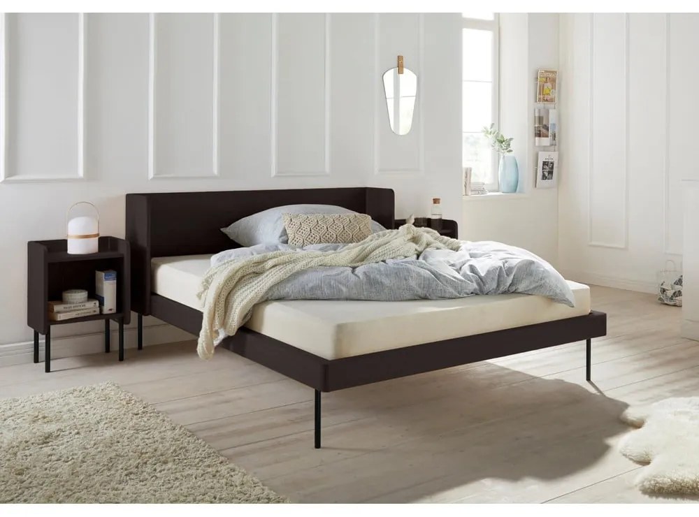 Fekete franciaágy tölgyfa dekorral 180x200 cm Wrap – Bonami Selection