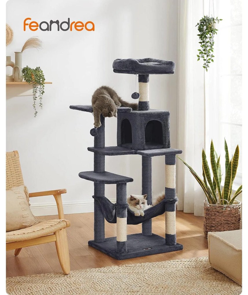 Macska kaparófa, 143 cm magas, többszintes macskatorony, füstszürke | Feandrea