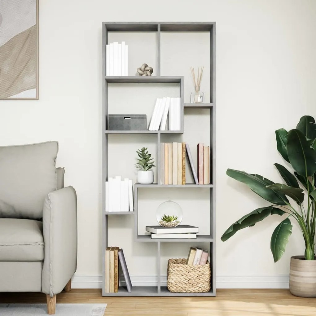 betonszürke szerelt fa elválasztó könyvespolc 67x25x161,5 cm