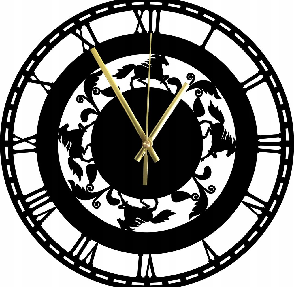 Falióra Fa Klasszikus Római Számok Lovak Galoppban 45 cm