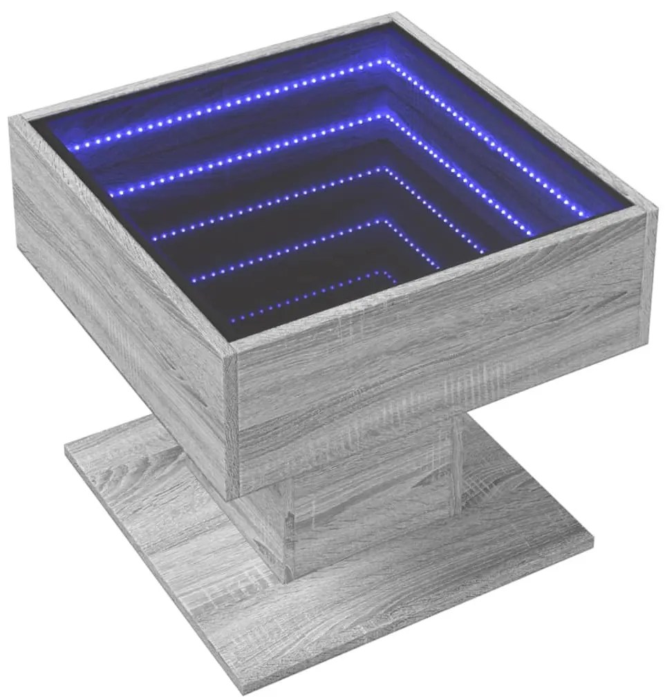 Szürke sonoma szerelt fa dohányzóasztal LED-del 50 x 50 x 45 cm