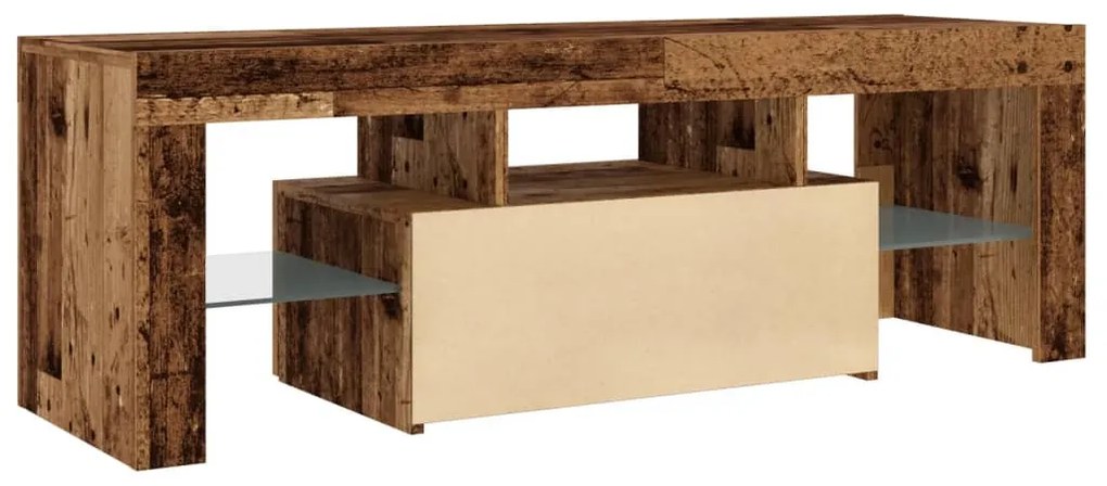 antik fa színű szerelt fa TV-szekrény LED-ekkel 120x36,5x40 cm
