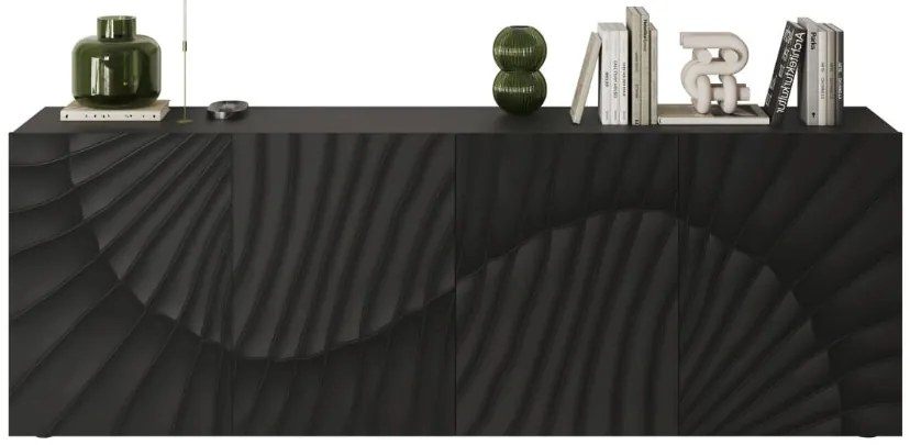 SNAKE négyajtós komód, antracitszürke laminált testtel és antracitszürke, díszített mintázatú előlapokkal