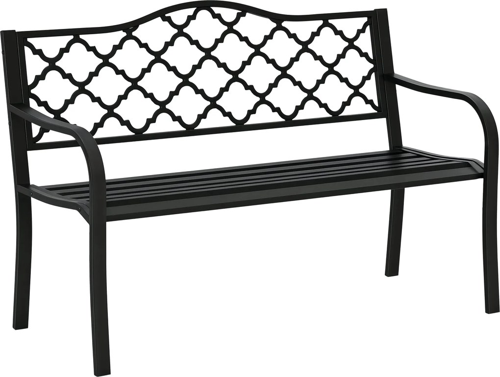 Outsunny 2-Személyes Kerti Pad, Fém Park Pad 240 kg-ig, Terasz Pad Bartámlás és Karfás Kerti Bútoröntött Vas Fekete 128 x 58,5 x 89 cm | Aosom