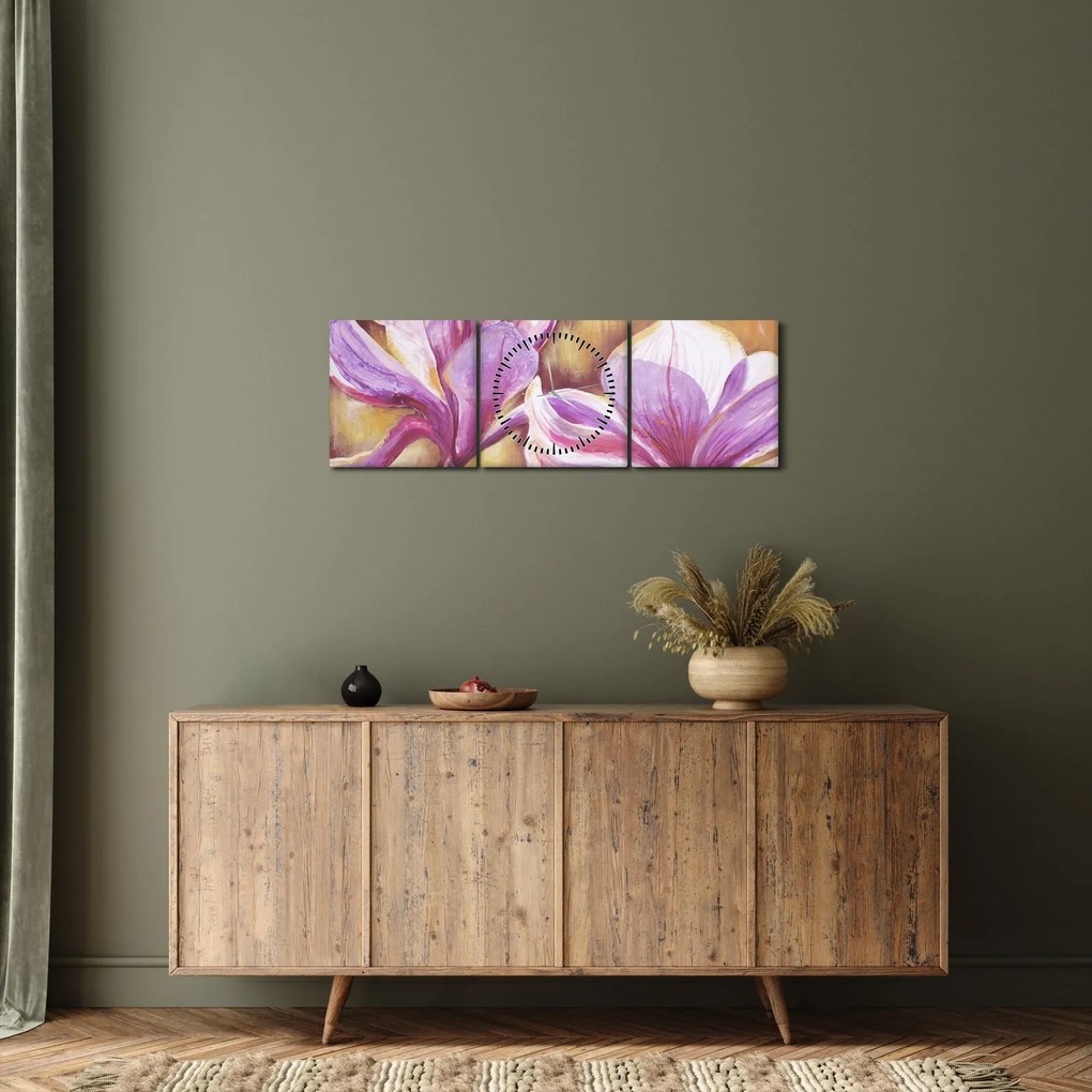 Kép - Magnólia virágok (órával) (90x30 cm)