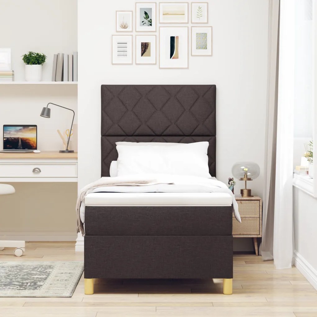 Box Spring Ágy Matraccal & LED Sötét Barna 90x200 cm Szövet