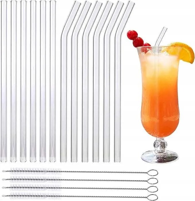 Szívószálak Üveg Ivócső Többször felhasználható Tisztítóval 215x10mm Szett12db