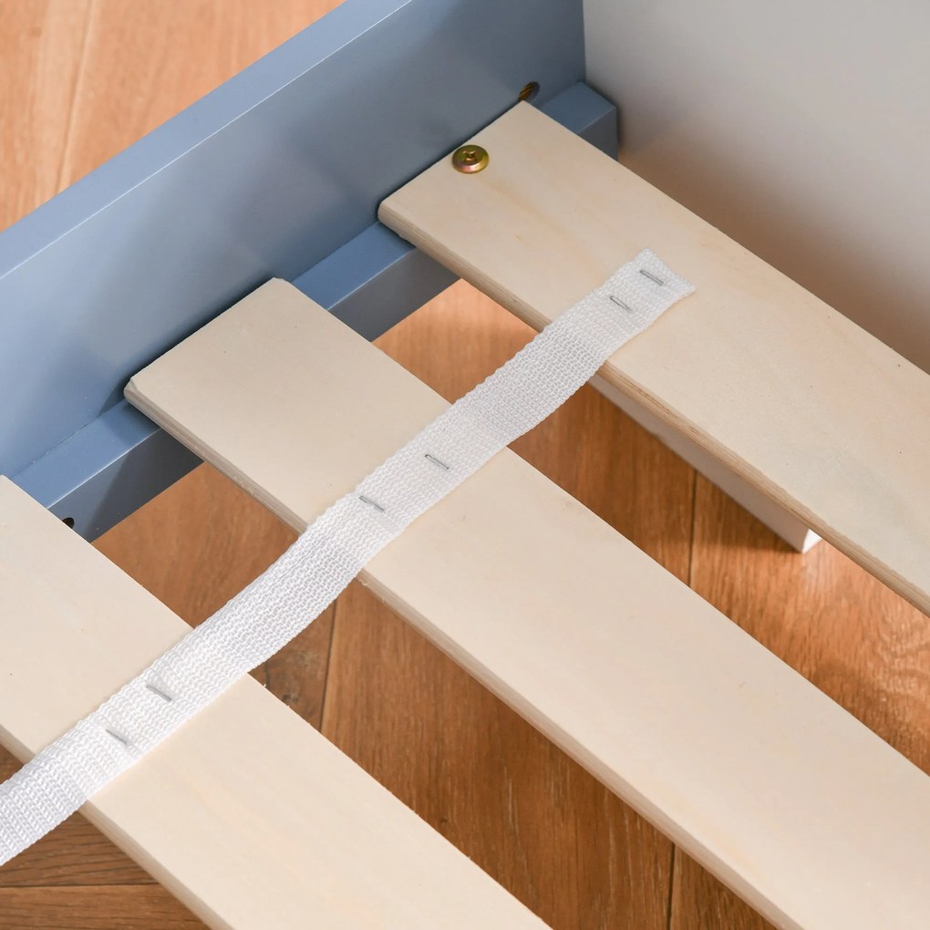 HOMCOM Gyermekágy, Padlóágy Gyermekeknek, 3-6 Év, 143 x 74 cm, Csillag Mintás, Rácsos Ágykeret Tartozik, Gyerekszobába, Kék Fehér | Aosom