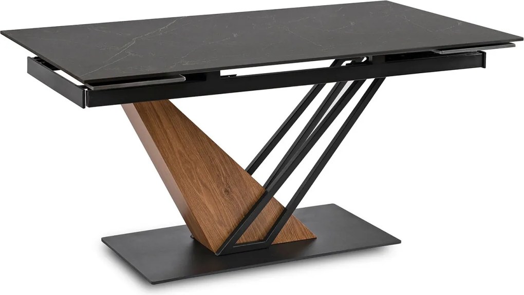 Kihúzható kerámia étkezőasztal 160–220 cm méretben, fekete márvány/dió színben REX