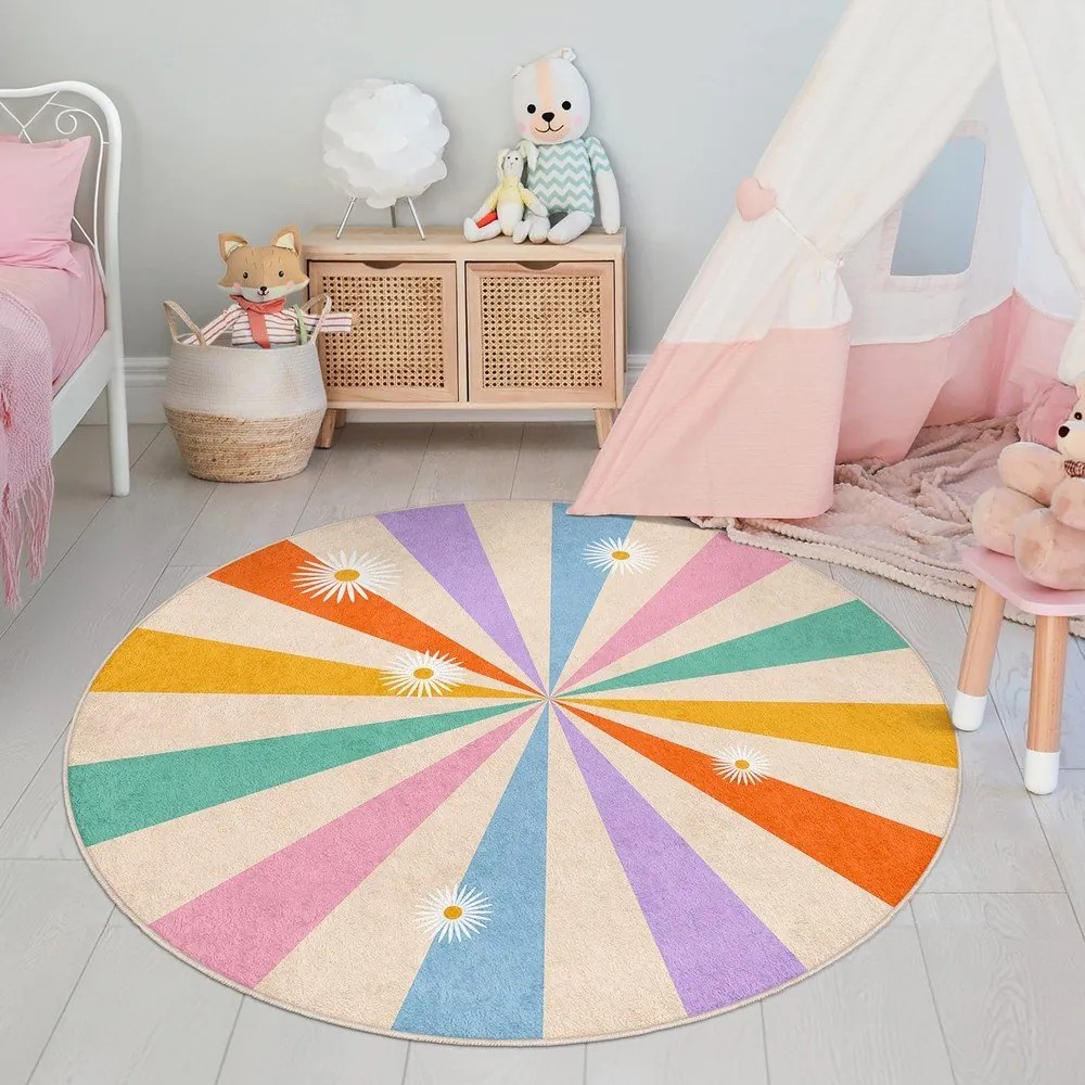 Mosható gyerek szőnyeg ø150 cm Rainbow Daisy – Mila Home
