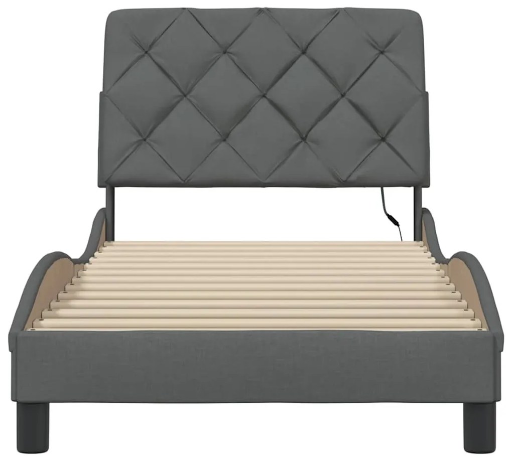 sötétszürke szövet ágykeret LED-es matrac nélkül 80x200 cm